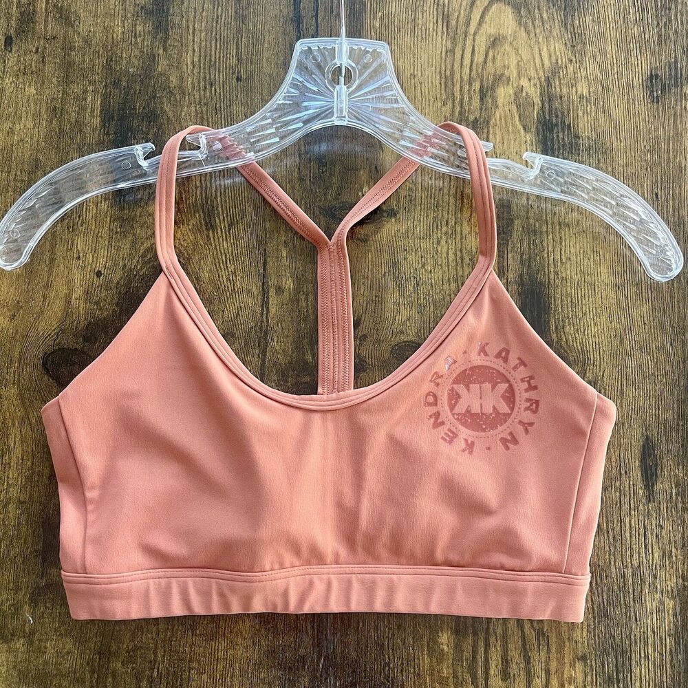 Gymshark V-Neck Racerback Strappy Sport Bra Size Small Peach Orange Minimal